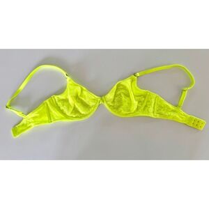 fleur du mal Neon Yellow Lace Balconette Bra DD 32 85 70
